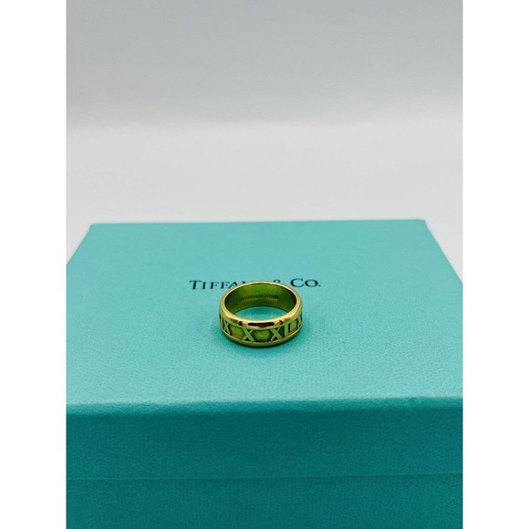 Tiffany & Co 18k Yellow Gold 7mm 1995 Atlas Roman Numeral Ring Size 6 - Picture 2 of 5